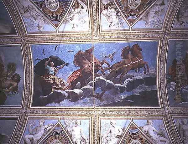 The Personification of Night riding across the sky in a chariot, ceiling painting Oil Painting by Antonio Maria Viani