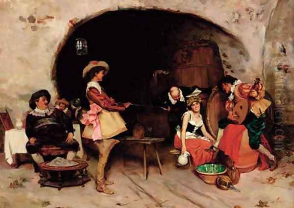 Serenading the barmaid in the tavern Oil Painting by Francesco Vinea