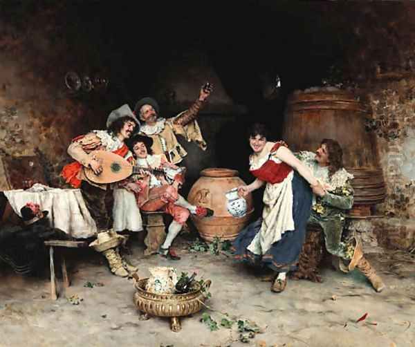 Merriment in the tavern Oil Painting by Francesco Vinea