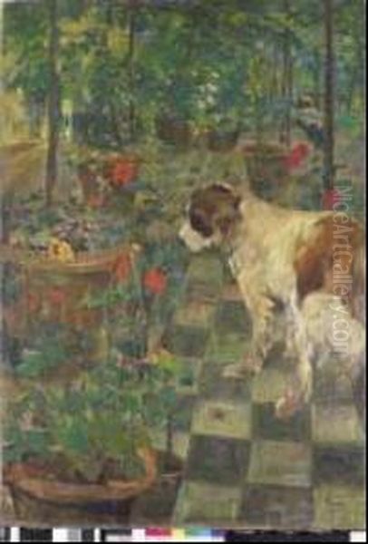 Giardino Con Cane E Figura Oil Painting by Eliseo Sala