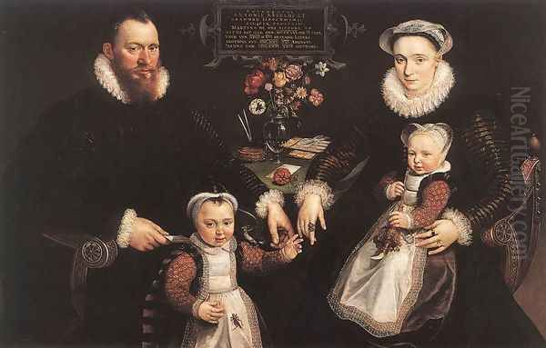 Portrait of Antonius Anselmus, His Wife and Their Children 1577 Oil Painting by Maarten de Vos