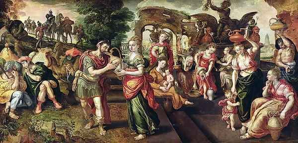 Eliezer and Rebecca at the Well, 1562 Oil Painting by Maarten de Vos