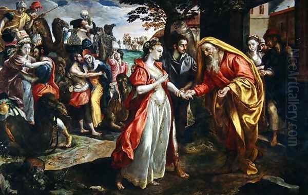 Rebecca Agreeing to Follow Eliezer, c.1562 Oil Painting by Maarten de Vos