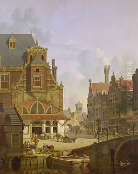 Street Scene Oil Painting by Jan Hendrik Verheyen