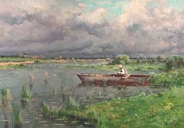 Fishing Oil Painting by Isidore Verheyden