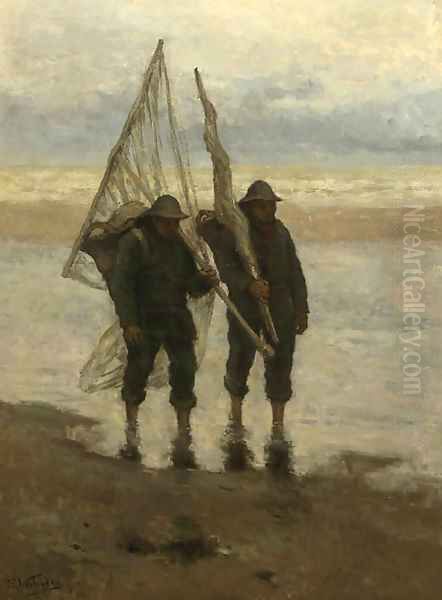 Fishermen on the beach Oil Painting by Isidore Verheyden