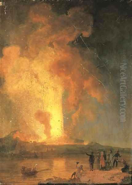 Vesuvius erupting at night with spectators in the foreground Oil Painting by Pierre-Jacques Volaire