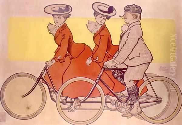 Man on a bicycle and women on a tandem, 1905 Oil Painting by Rene Vincent