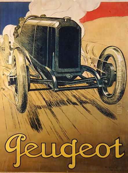 Poster advertising a Peugeot Racing Car, c.1918 Oil Painting by Rene Vincent