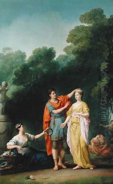 A Lover Crowning his Mistress, 1733 Oil Painting by Joseph-Marie Vien