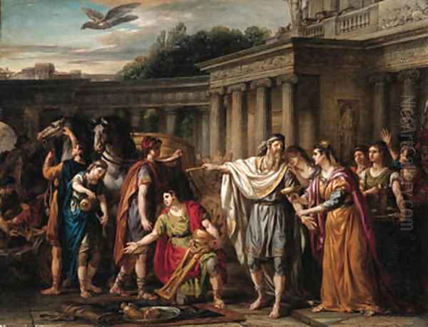 Priam leaving to beg Achilles for Hector's body Oil Painting by Joseph-Marie Vien