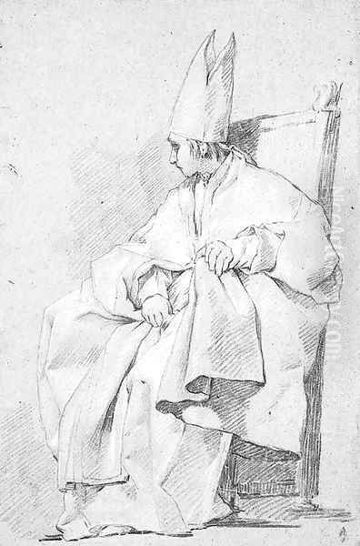 A seated figure dressed as a bishop in profile to the left Oil Painting by Joseph-Marie Vien