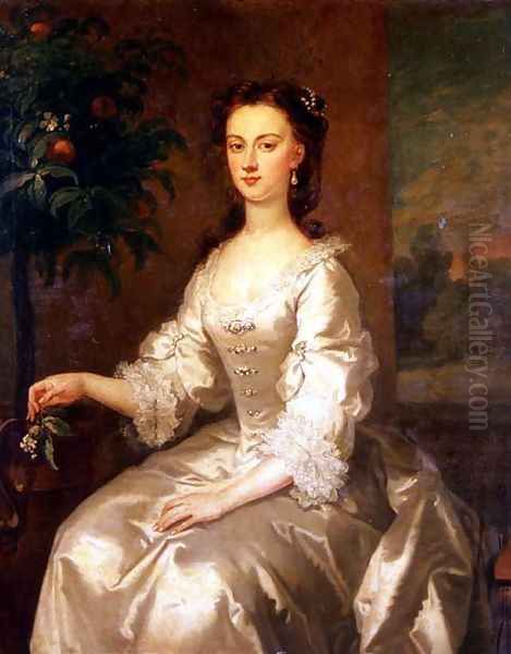 Portrait of Mary, Countess of Delorain by an Orange Tree Oil Painting by John Vanderbank