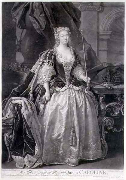 Portrait of Queen Caroline, 1736, engraved by John Faber (1684-1656) 1739 Oil Painting by John Vanderbank