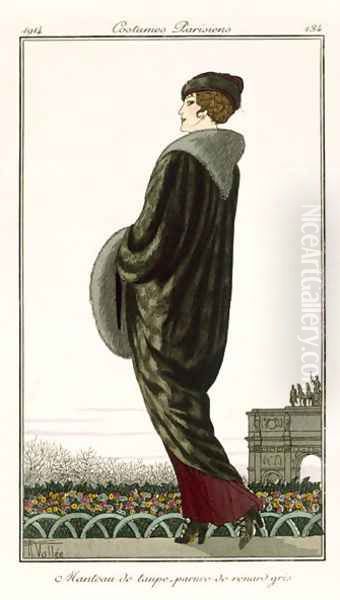 A coat of fox and mole hair, from Costumes Parisiens 1914 Oil Painting by Armand Vallee