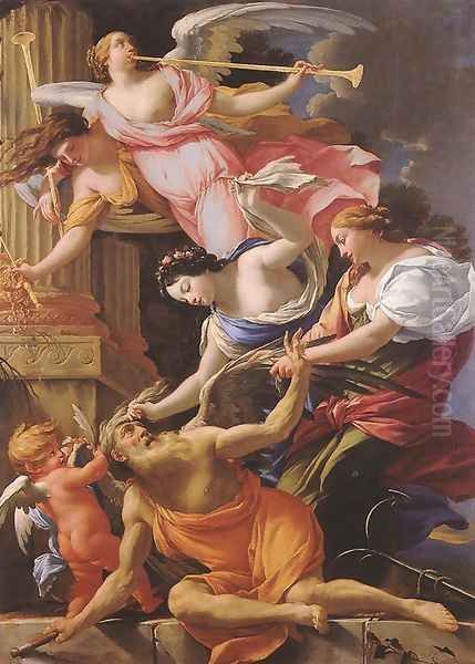 Saturn, Conquered by Amor, Venus and Hope 1645-46 Oil Painting by Simon Vouet