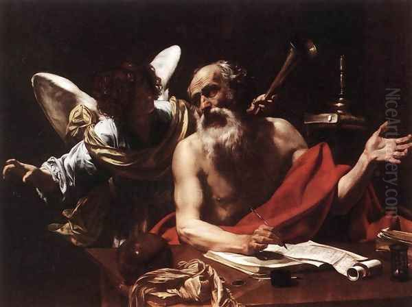 St Jerome and the Angel 1620s Oil Painting by Simon Vouet