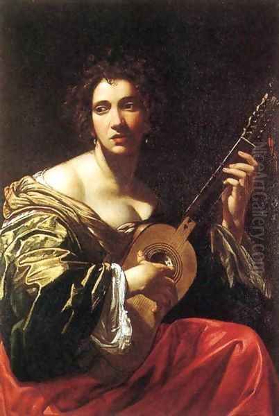 Woman Playing the Guitar Oil Painting by Simon Vouet