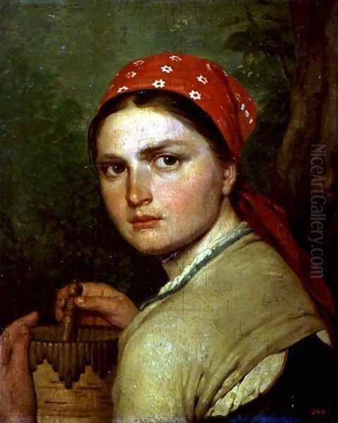 Girl with a Birch-Bark Jar, c.1824 Oil Painting by Aleksei Gavrilovich Venetsianov