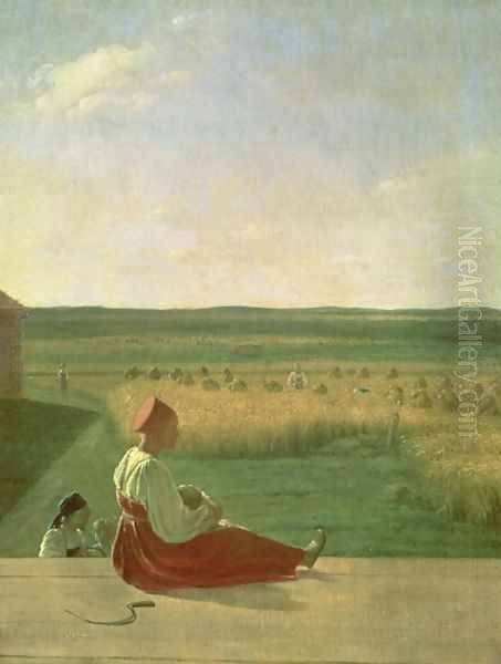 Harvesting in Summer, 1820s Oil Painting by Aleksei Gavrilovich Venetsianov