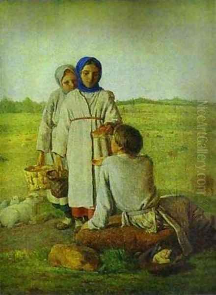 Peasant Children In The Field 1820s Oil Painting by Aleksei Gavrilovich Venetsianov