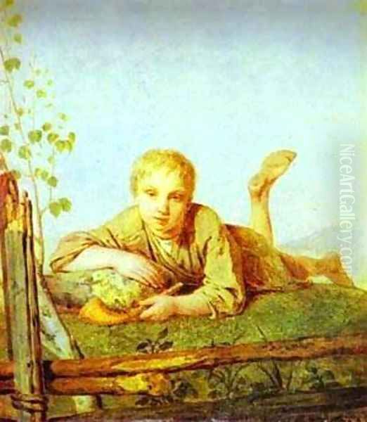 A Herd Boy With A Pipe 1820s Oil Painting by Aleksei Gavrilovich Venetsianov