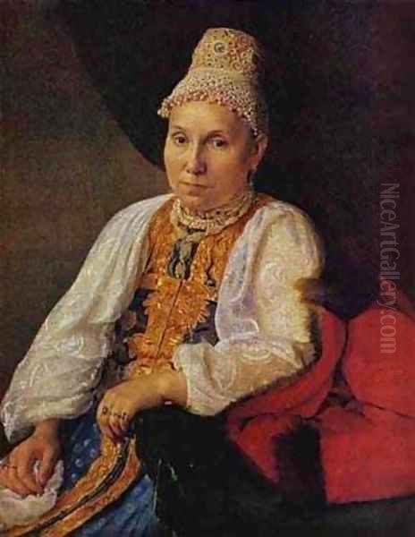 Portrait Of The Merchants Wife Obraztsova 1830s Oil Painting by Aleksei Gavrilovich Venetsianov