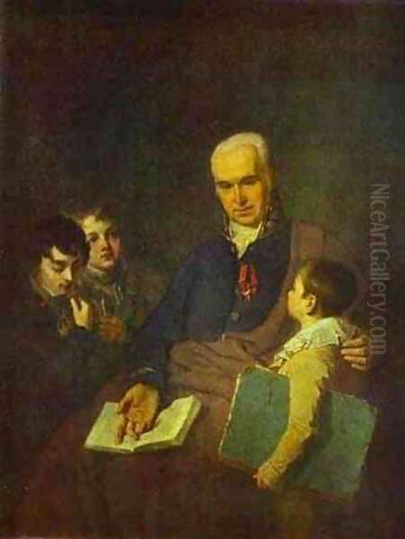 Portrait Of Ki Golovachevsky And The Younger Pupils Of The Academy 1811 Oil Painting by Aleksei Gavrilovich Venetsianov