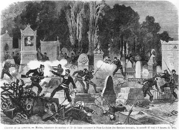 Agony of the Commune, last fights in the Cemetery of Pere Lachaise, engraved by Louis Joseph Amedee Daudenarde d.1907 illustration from Le Monde illustre, 27th May 1871 Oil Painting by Daniel Urrabieta Vierge