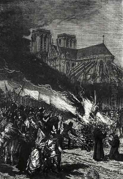 Burning of the Templars, illustration from LHistoire de France by Jules Michelet 1798-1874 Oil Painting by Daniel Urrabieta Vierge