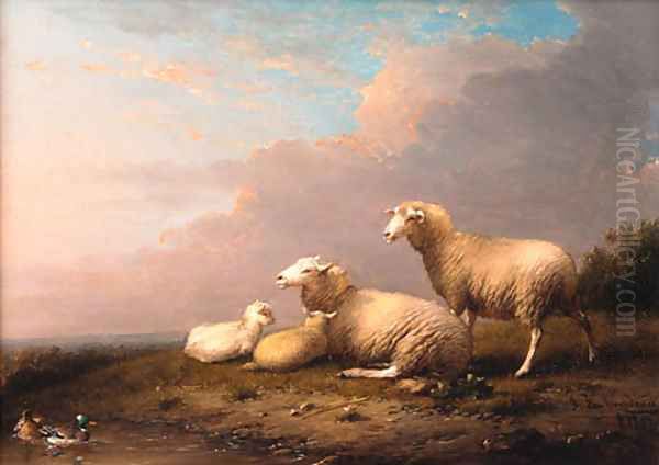 Sheep in a landscape Oil Painting by Franz van Severdonck