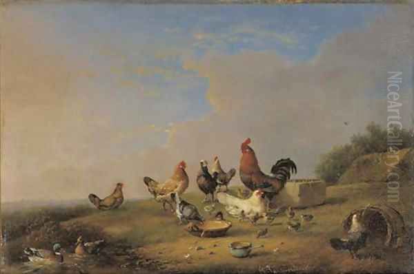 Poultry by a stream Oil Painting by Franz van Severdonck