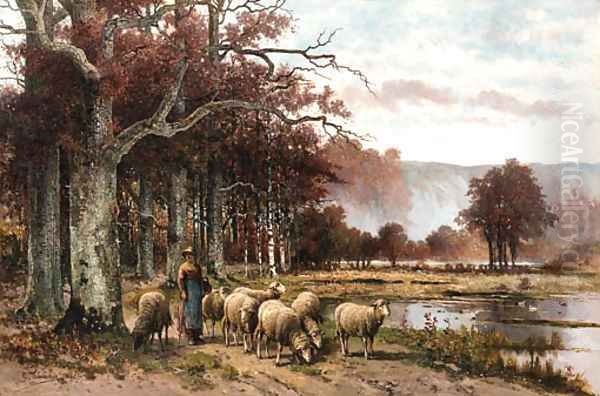 Sheep grazing under a tree Oil Painting by Franz van Severdonck