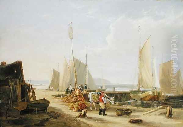 A Harbour Scene in the Isle of Wight, looking towards the Needles, 1824 Oil Painting by George Vincent