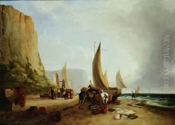 Fishermen unloading their catch Oil Painting by George Vincent