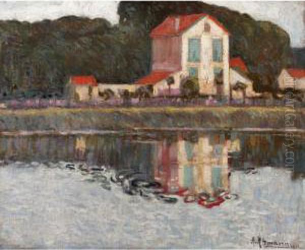 House By The Riverside Oil Painting by Alexander Altmann