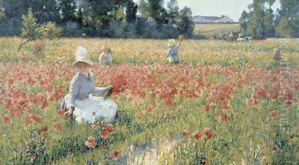 In Flanders Field - Where Soldiers Sleep and Poppies Grow, 1914 Oil Painting by Robert William Vonnoh