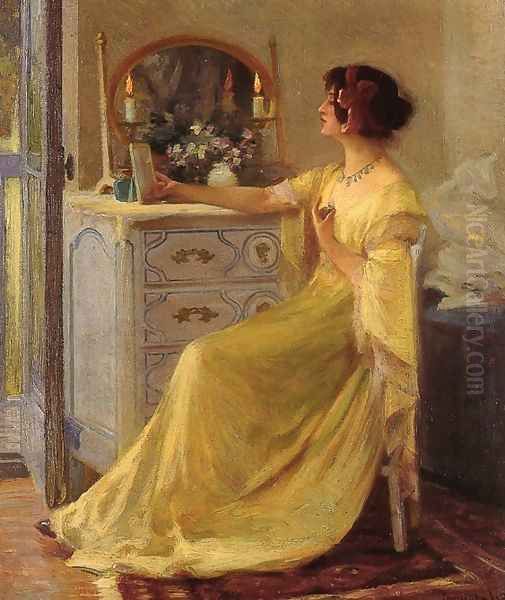 Bessie Potter Vonnoh at Her Dressing Table Oil Painting by Robert William Vonnoh