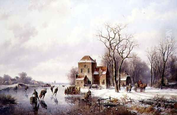 Winter Scene with a Horse and Cart on a Track Oil Painting by Willem Vester