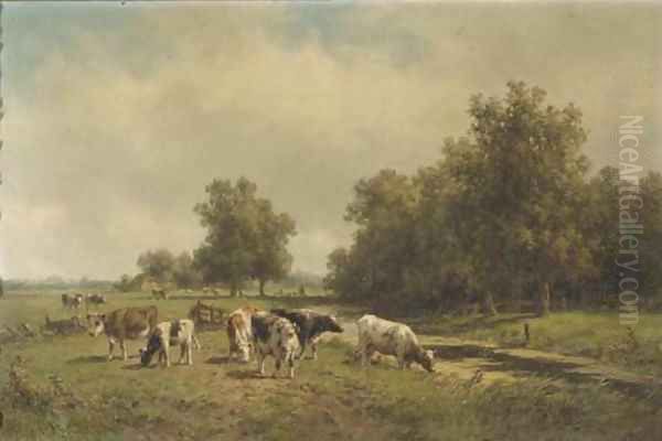 Cows in evening light Oil Painting by Willem Vester