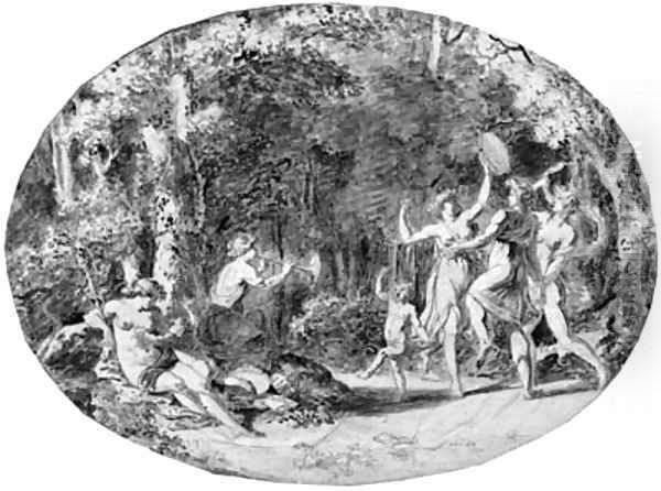 A bacchanal in a forest Oil Painting by Jacques-Antoine Vallin