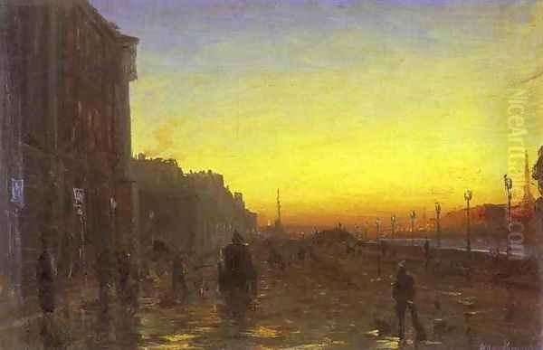 Dawn in Saint Petersburg Oil Painting by Feodor Alexandrovich Vasilyev