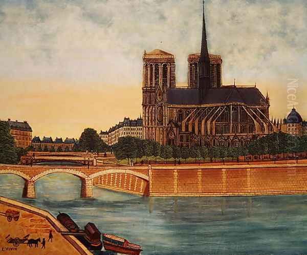 Notre-Dame view of the apse c.1933 Oil Painting by Louis Vivin