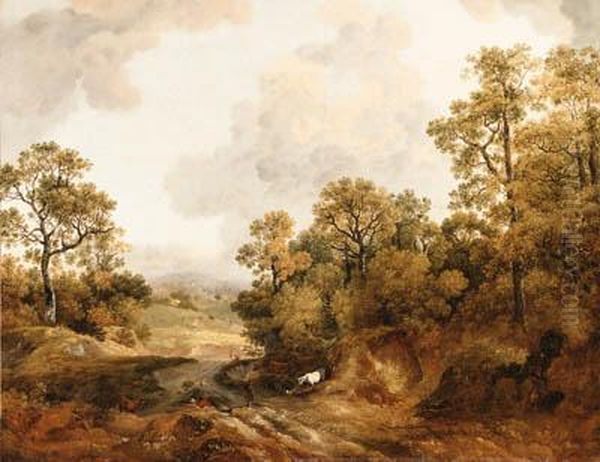 A Wooded Landscape With Shepherds And Cows Oil Painting by Thomas Barker of Bath