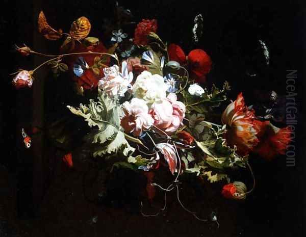 Still Life of Flowers on a Ledge Oil Painting by Simon Pietersz. Verelst