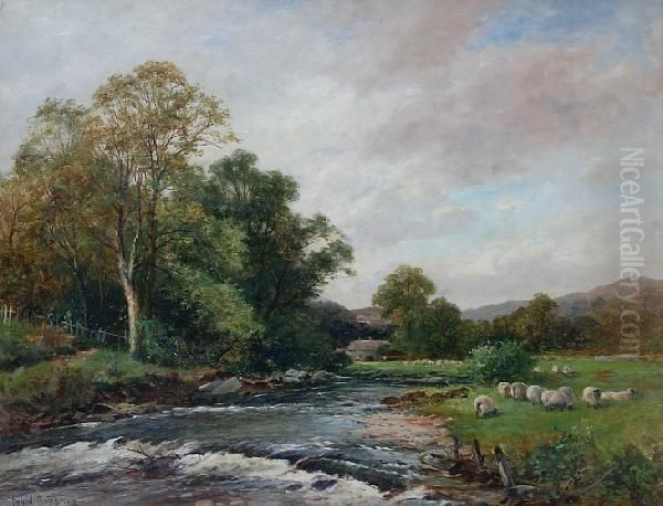 Banks Of The Honddu, Brecon Oil Painting by David Bates