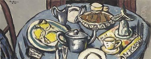 Fruhstuckstisch (blau) Oil Painting by Max Beckmann