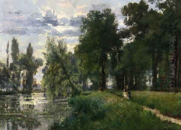 Walking by the River Oil Painting by Alexandre-Rene Vernon