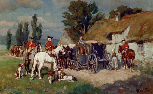 A Hunting Party Ready For The Off Oil Painting by Wilhelm Velten