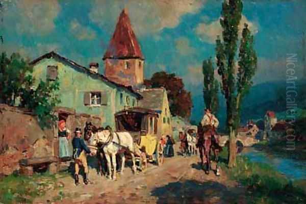 Arriving at the inn Oil Painting by Wilhelm Velten